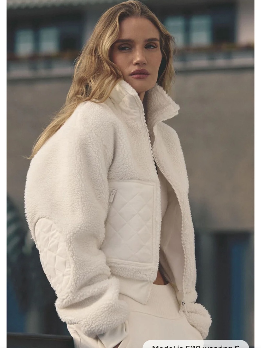 ALO Yoga Off-White Quilted-Pocket Sherpa Jacket